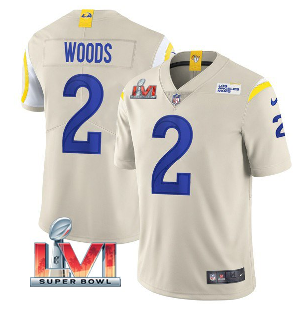 Men's Los Angeles Rams #2 Robert Woods 2022 Bone Super Bowl LVI Vapor Limited Stitched Jersey